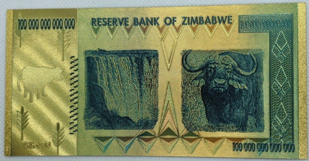 Zimbabwe 100 Trillion Dollar - 24k Gold Foil Note