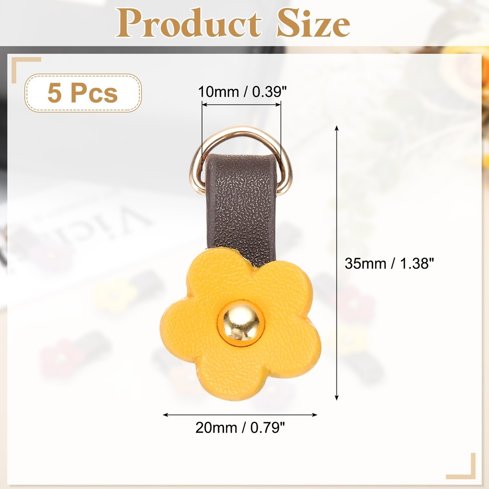 5Pcs Leather Zipper Pull, 1.38" Zip Puller Flower Shape(Yellow/Gold)
