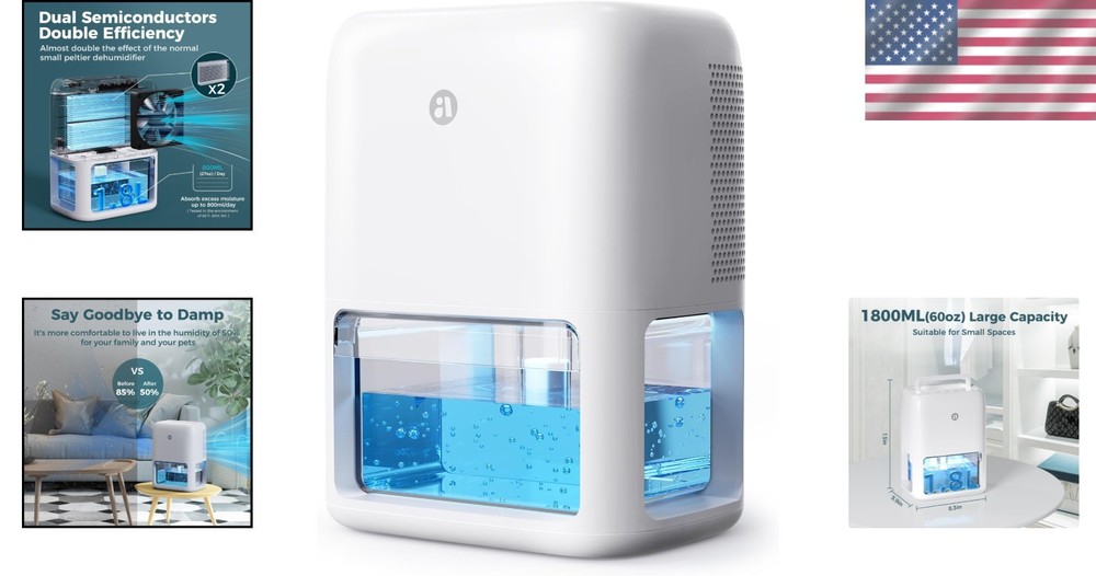 Dehumidifier for Home Small Space Moisture Control Quiet Timer Portable