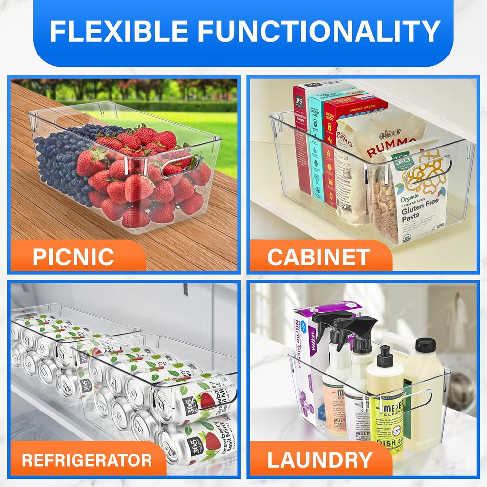Multi-Purpose Refrigerator Bins - 6 Pieces Large Capacity Stackable Fridge Bin O
