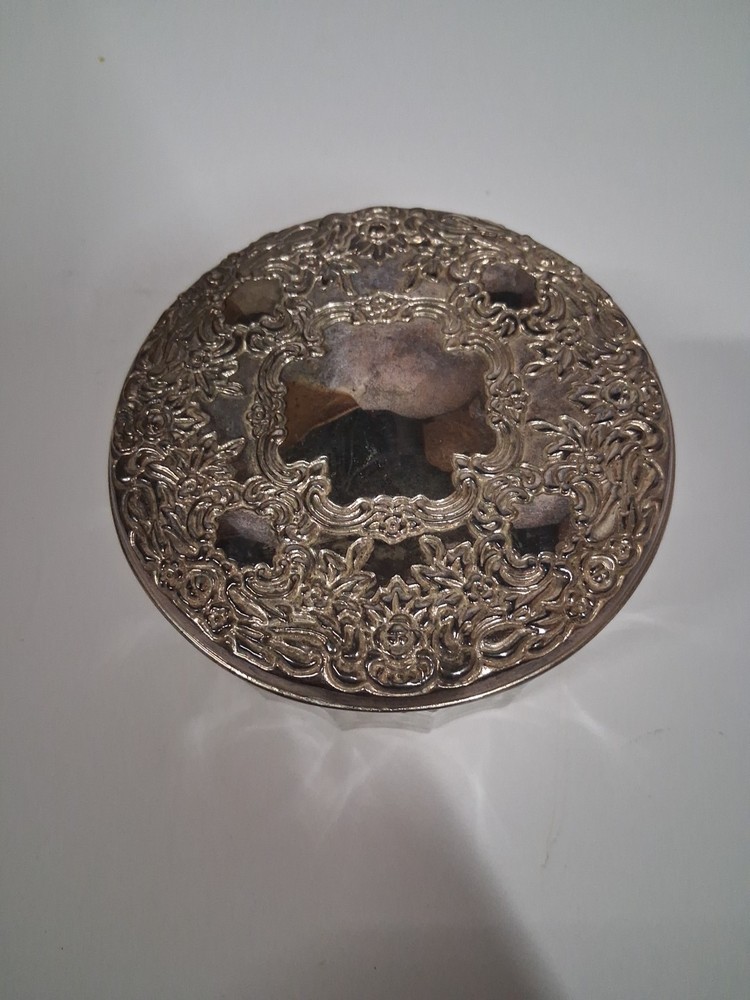 Vintage Silver Plated Powder Container With Mirror
