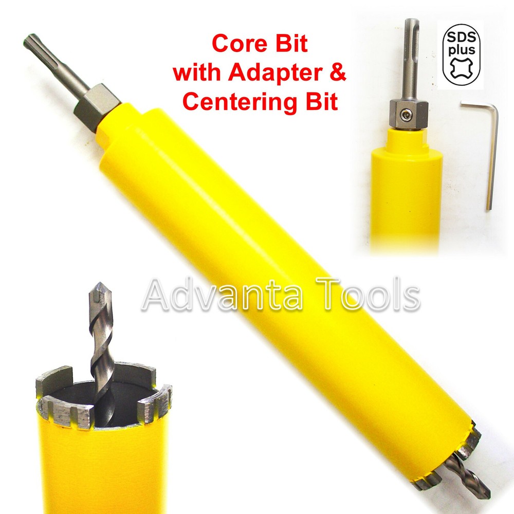 2” Dry Diamond Core Bit 4 Concrete w/ Rebar + SDS Plus Adapter & Pilot Bit