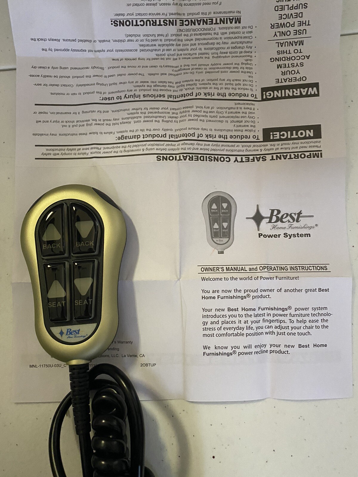 Best Home Furnishing: Recliner Model: 11750UX Hand Control A1 Brand New