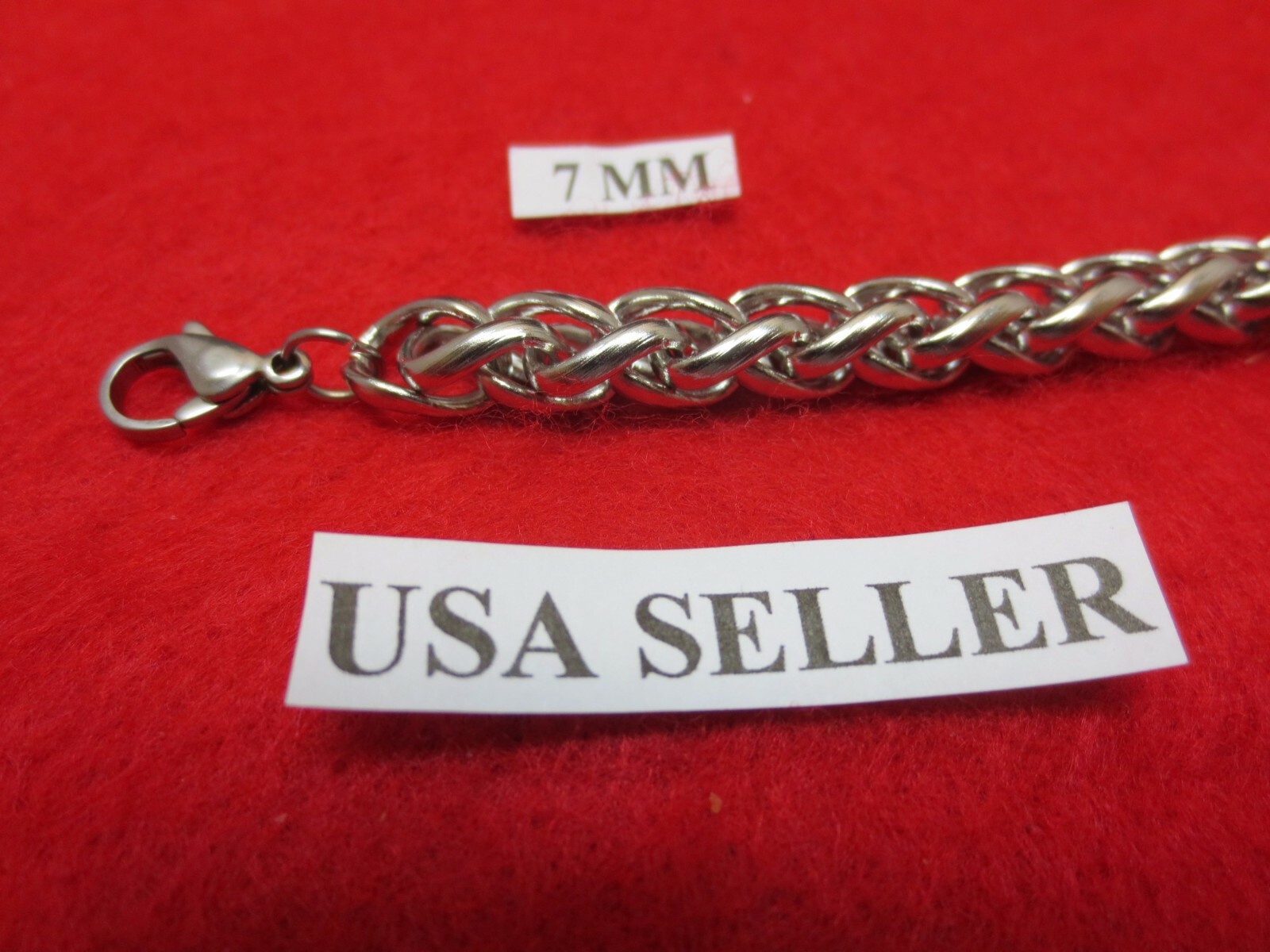 3/4/7 MM Mens 16-60" STAINLESS STEEL SILVER BRAIDED WHEAT ROPE CHAIN NECKLACE
