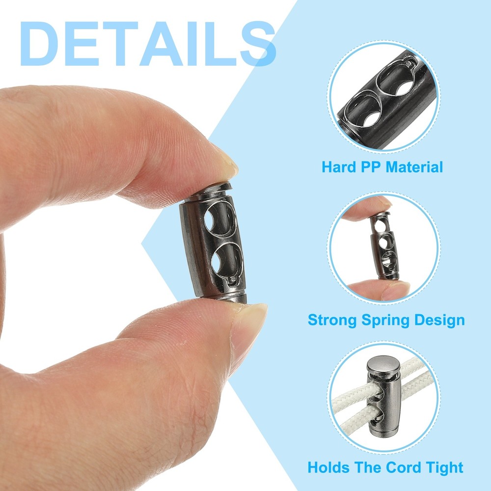 30PCS Metal Cord Locks for Drawstrings, Spring Cord Lock Stopper, Black Tone