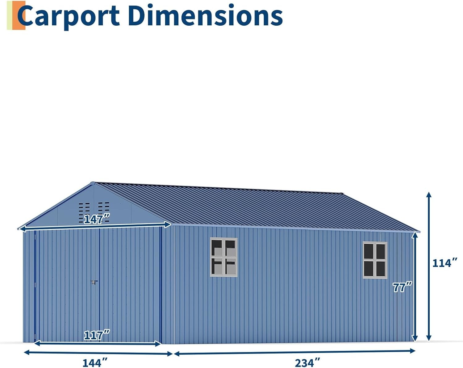 12X20 FT Metal Enclosed Carport Metal Garage Shed Heavy Duty Galvanized Steel