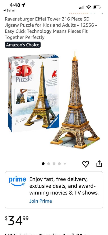 Eiffel Tower 3D Puzzle, 216 Pieces