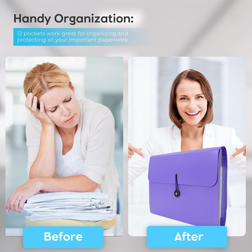 Accordion File Organizer, Expanding File Folder for Sorting Documents and Pap...