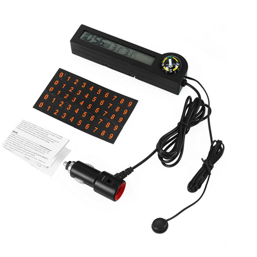 Car Digital Compass Clock Thermometer Voltage Meter Voltmeter Temporary Parking