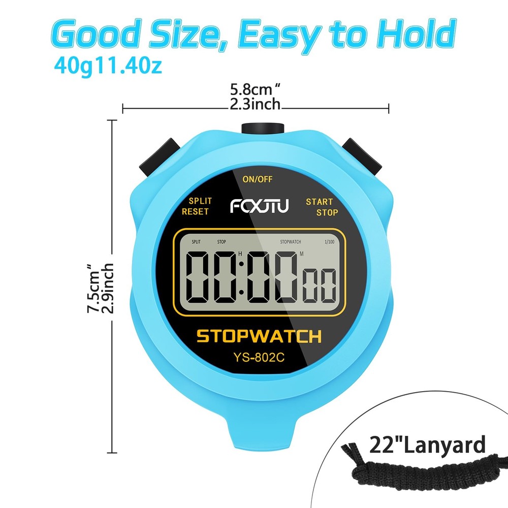 FCXJTU Digital Simple Stopwatch Timer, No Bells, Alarm, Basic Blue