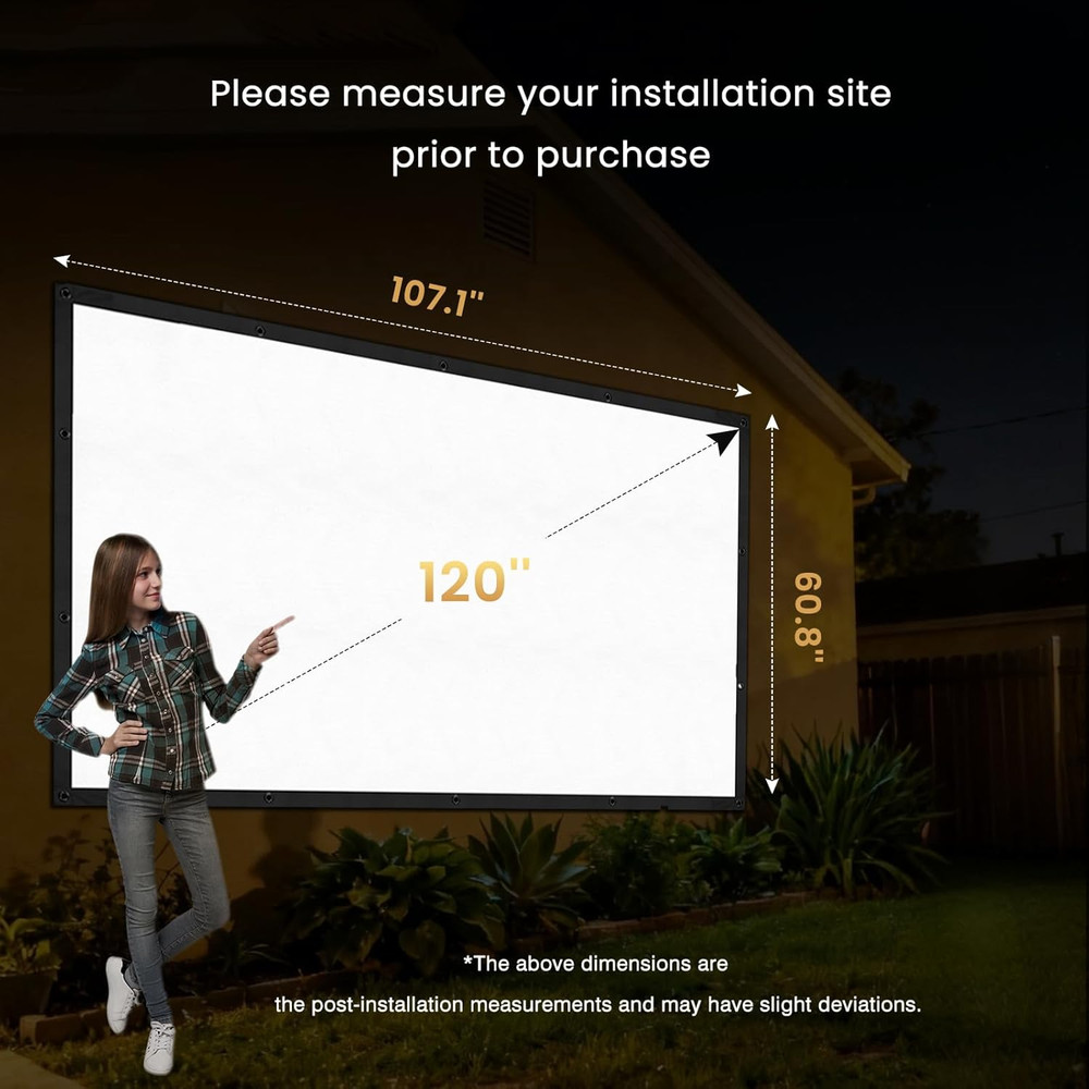120 Inch Projector Screen Upgraded- Black Backing, Straight Edges, Foldable, Was