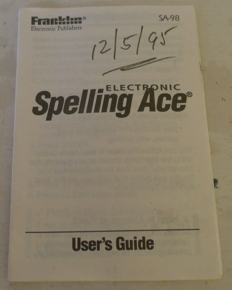 Franklin Electronic Spelling Ace SA-98 with User's Guide - TESTED