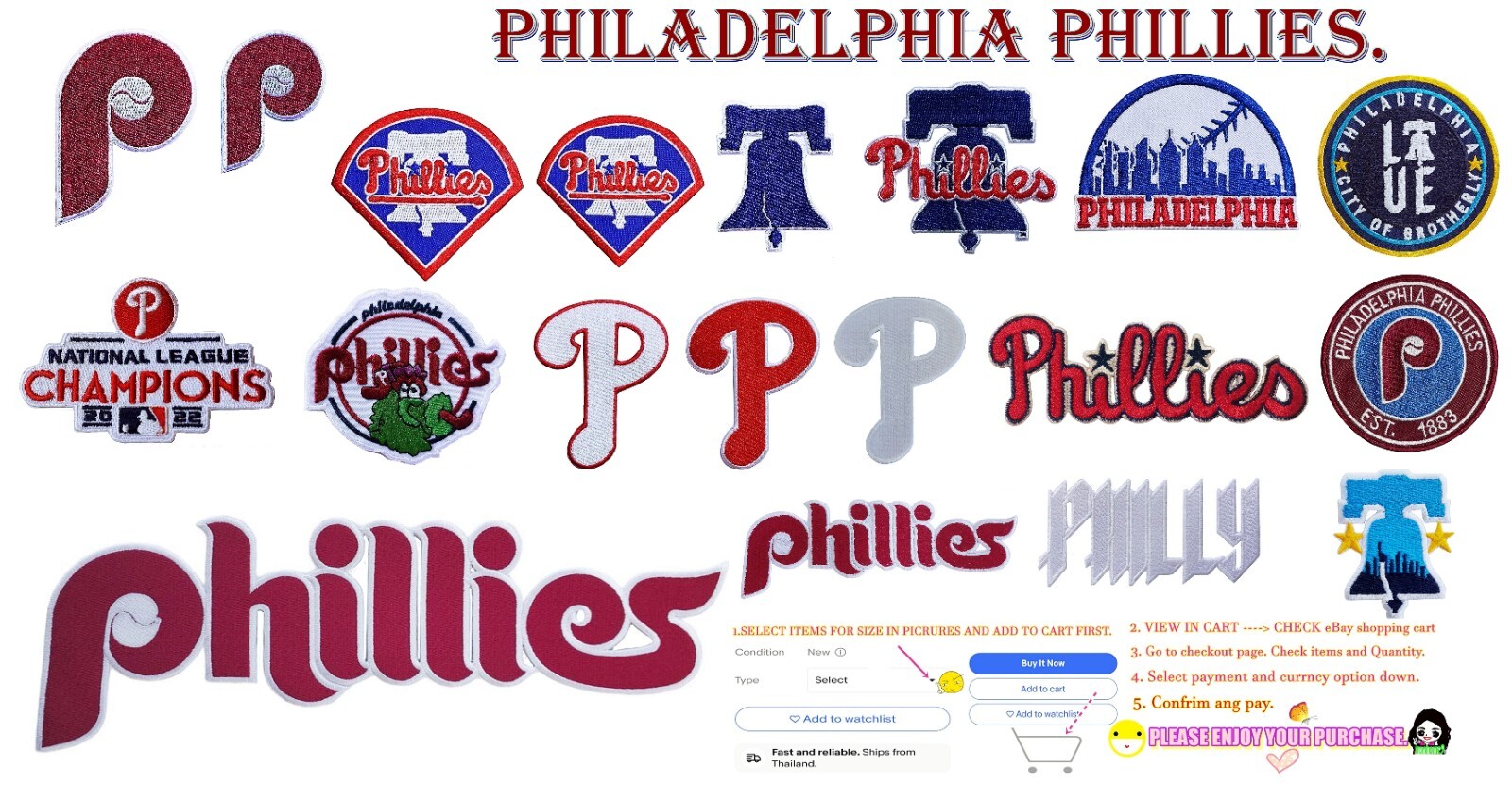 Philadelphia-Phillies Baseball⚾️Embroidery Patches Iron, Sewing (Select options)
