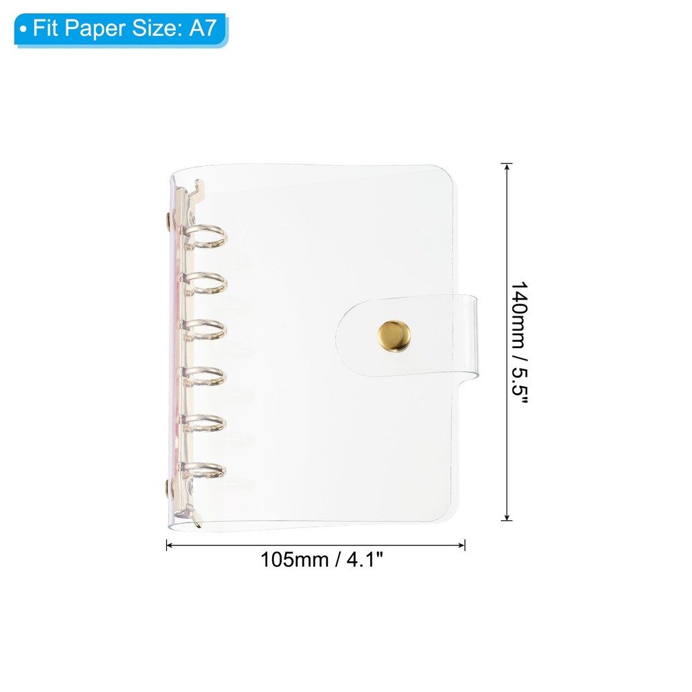 A7 Clear Binder Cover with Snap Button Closure 6 Ring Gold Tone