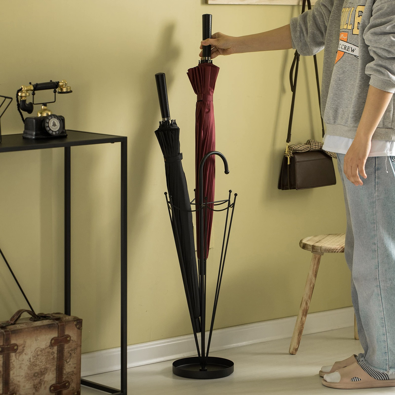 Vintiquewise Black Umbrella Holder Stand Indoor Outdoor Floor Standing Cane Rack