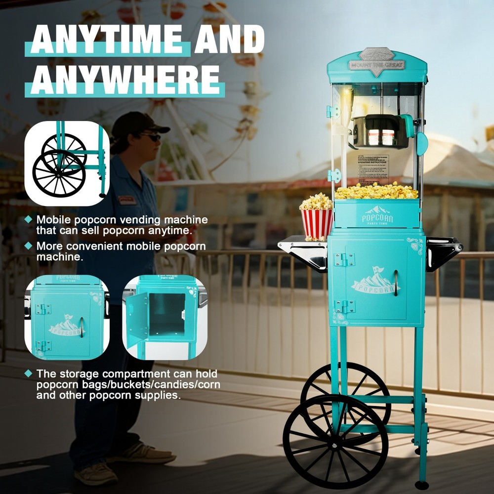Popcorn Machine with Cart ,Wheels & 10 Oz Kettle Popcorn Maker Measuring