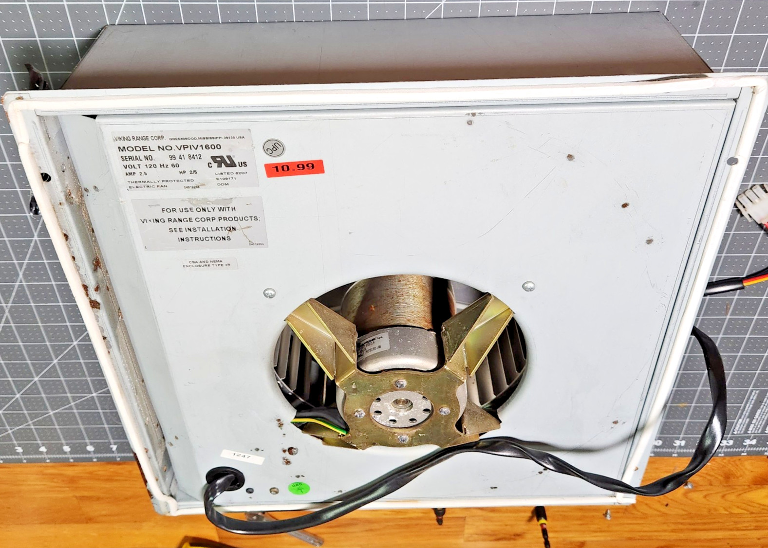 Viking Blower 600 cfm VPIV1600 for Downdraft VIPR160 Fan PD220008 Motor PD220009