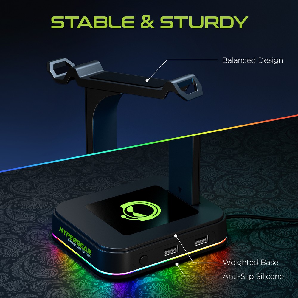 HyperGear RGB Command Station Headset Stand with Light Effects and Charge