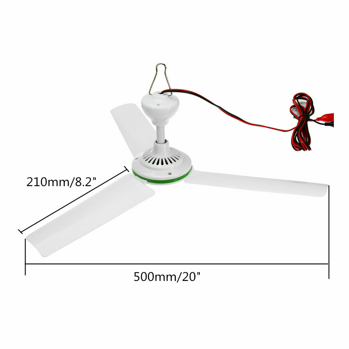 12V 20'' Solar Ceiling Fan Portable 3 Blade w/ 6W Switch Camping Caravan 330 RPM