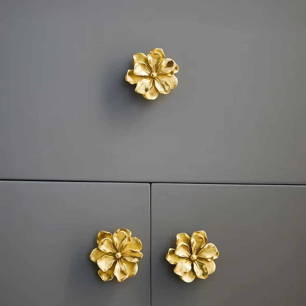 Camellia Flower Brass Knobs Cabinet Knobs Handles Kitchen Pull drawer Knob
