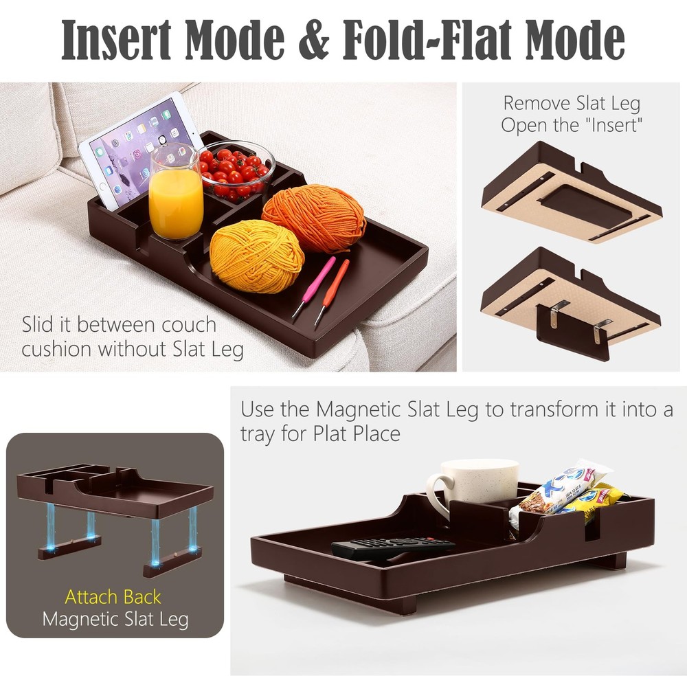 Couch Insert Tray, 2-in-1 Insert & Flat Sofa Organizer with 4 Compartments,Fi...