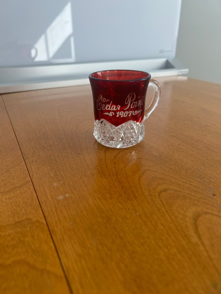 Cedar Point 1907 Small Etched Ruby Red Cut Glass Cup “Lucada”