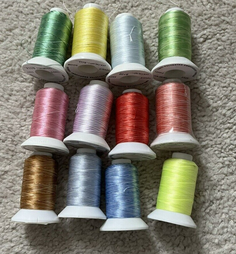 Embroidery Machine Polyester Thread 12 Rolls Assorted Colors (Melange)