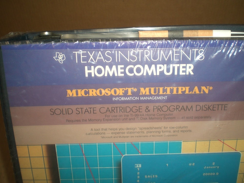Vintage Texas TI-99/4a Microsoft Multiplan Original Binder Manual and software