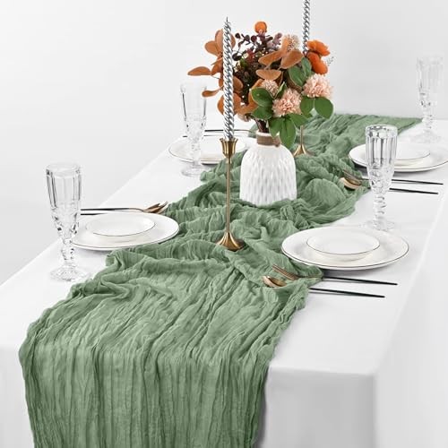 Table Runner, 10FT Cheesecloth Table Runner Long Romantic 12 Pack Sage Green