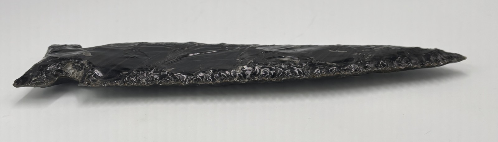 Modern Hand Knapped 8-1/2" Black Obsidian Spear Point Tool Finely Detailed
