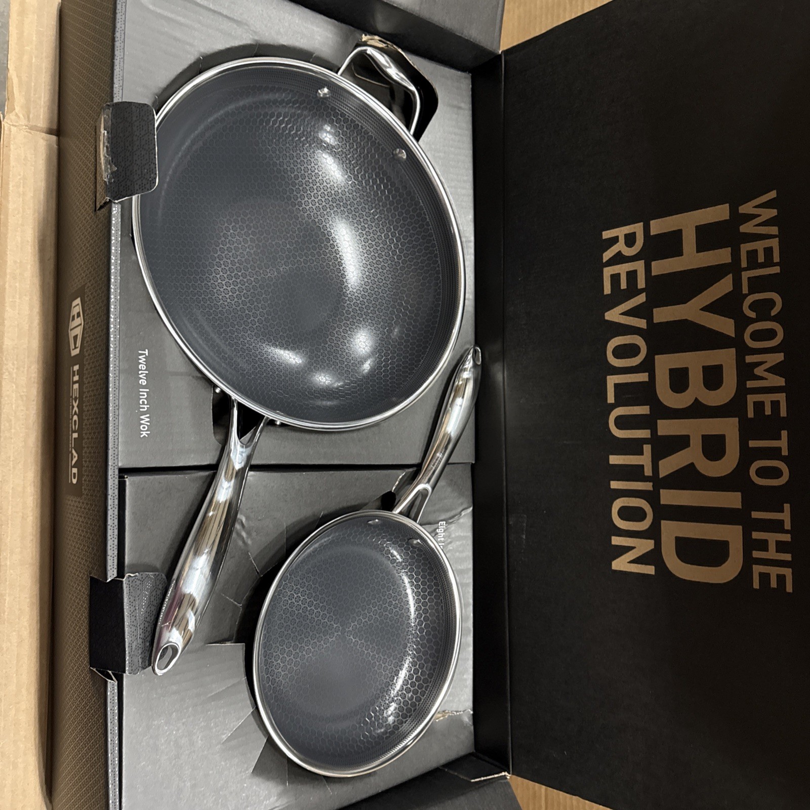 HexClad HC7 Hybrid Commercial Cookware, 7 Pieces Pan Lid and Wok Set, NEW