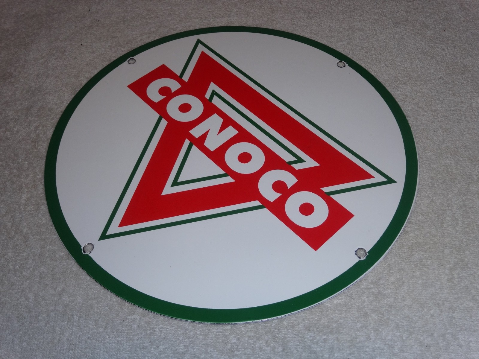 VINTAGE CONOCO ROYAL 11 3/4" PORCELAIN METAL MARLAND GASOLINE, STANDARD OIL SIGN
