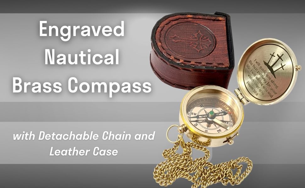 - Brass Compass Engraved with Religious Scripture Verse - Ideal for Baptism C...