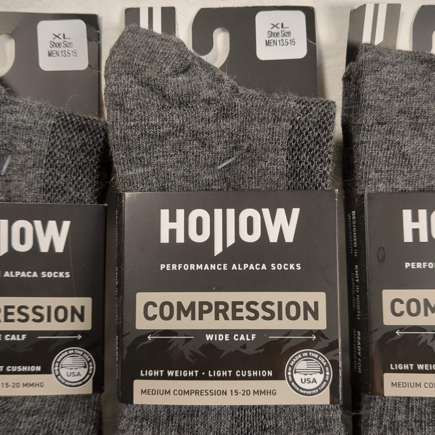 Hollow Compression Socks Adult XL Wide Calf Performance Alpaca Medium 15-20 MMHG