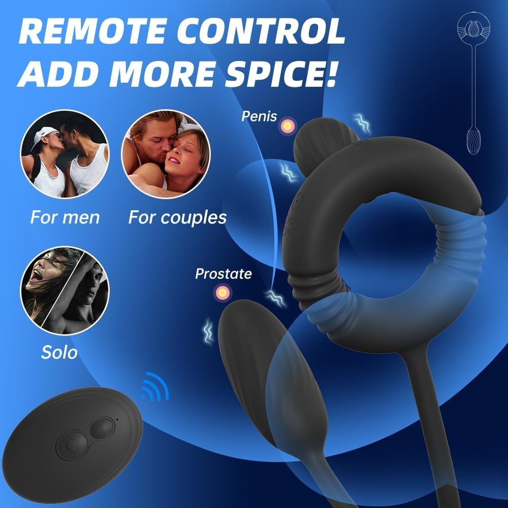 Remote Control Vibrating Cock Ring Prostate Massager Anal Plug 10 Modes Silicone