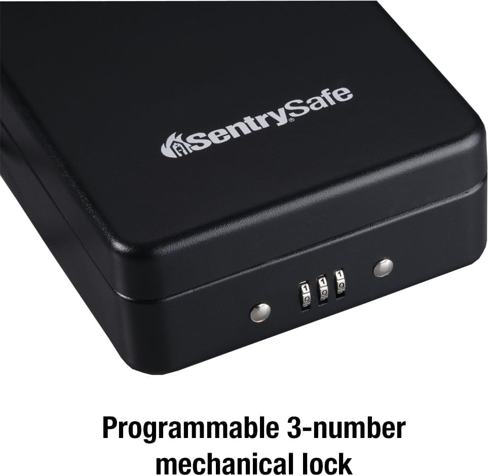 Sentrysafe Small Safe, Black Lock Box with Combination Lock for Office or Dorm S