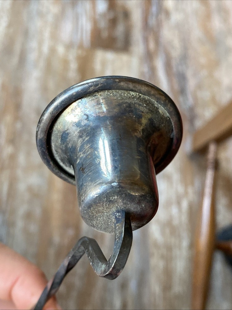 Antique Primrose Plate EP Silver Twisted Handle Vtg Candle Snuffer E.P. Copper