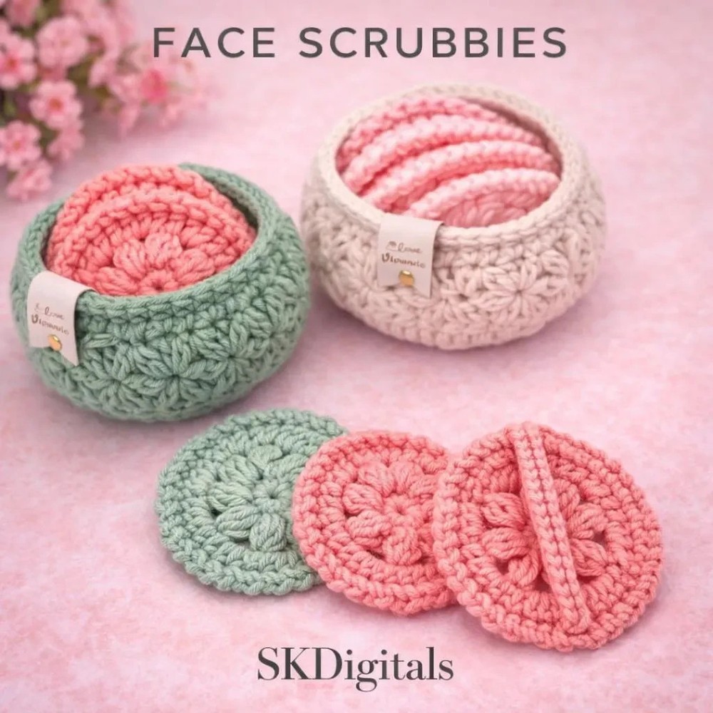 Crochet face scrubbies pattern|crochet basket pattern|Video tutorial face scrubi