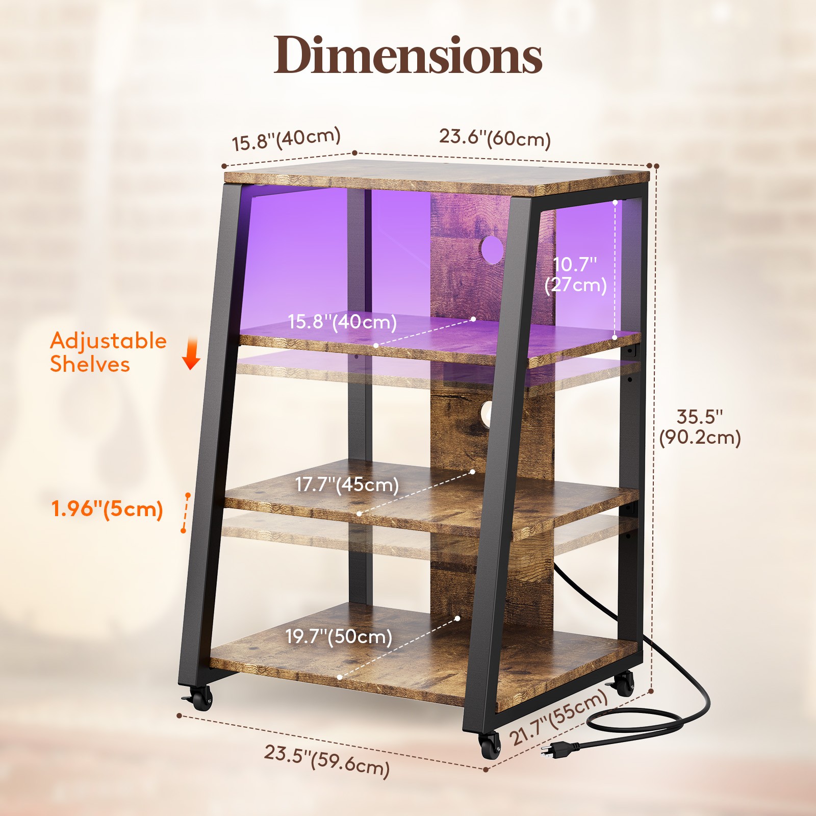 Lifewit 4 Tier AV Media Stand with Power Outlets, Stereo Racks with LED Lights