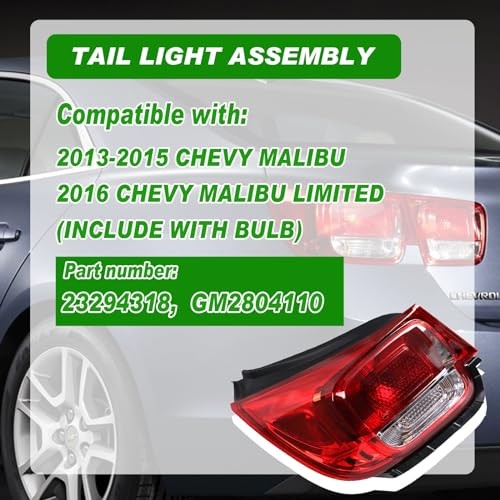Tail Light Compatible with 2013 2014 2015 Chevy Malibu LT LS Left Driver Side