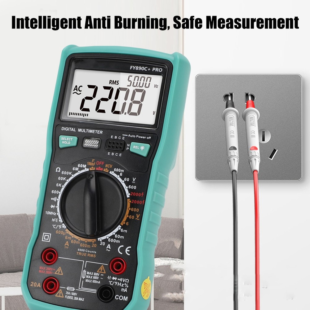 Digital Multimeter 6000 Counts Tester 2000V Voltage Current Capacitance Testing