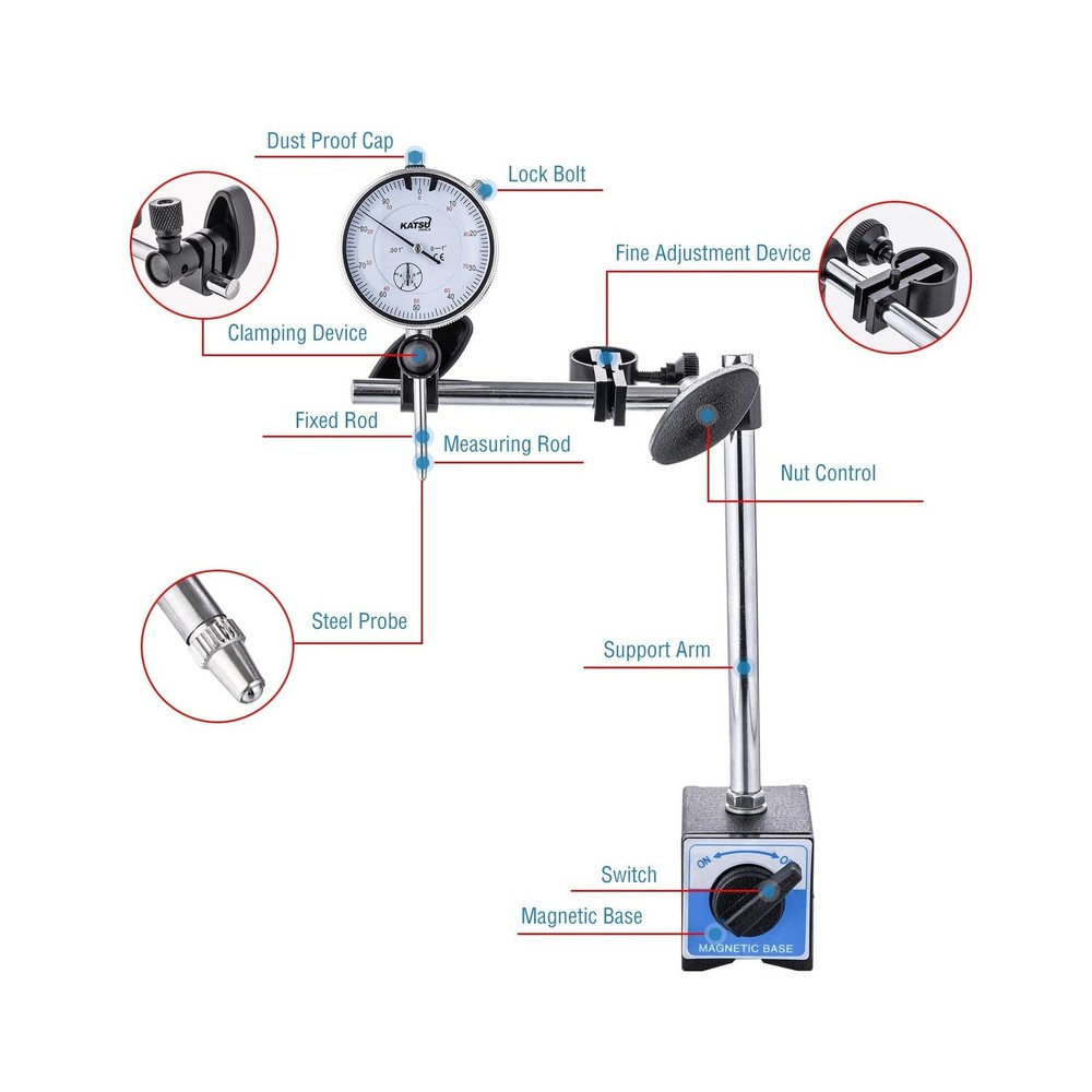 KATSU Tools Dial Indicator with Magnetic Base and 22 Pieces Indicator Points ...