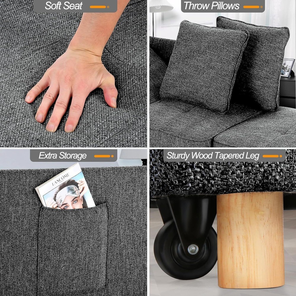 Folding Ottoman Sofa Bed Chair 4-in-1 Sleeper Sofa Adjustable Backrest 2 Pillows