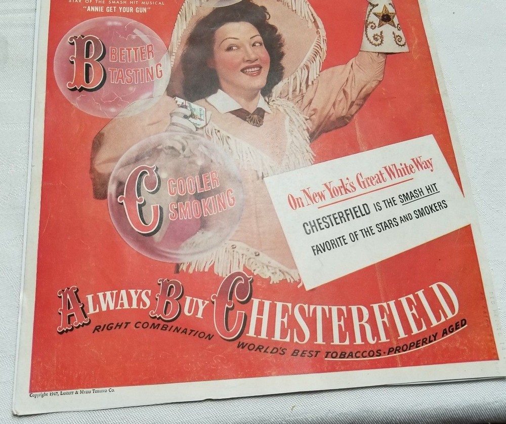 1947 CHESTERFIELD Cigarettes Full Page Advertisement