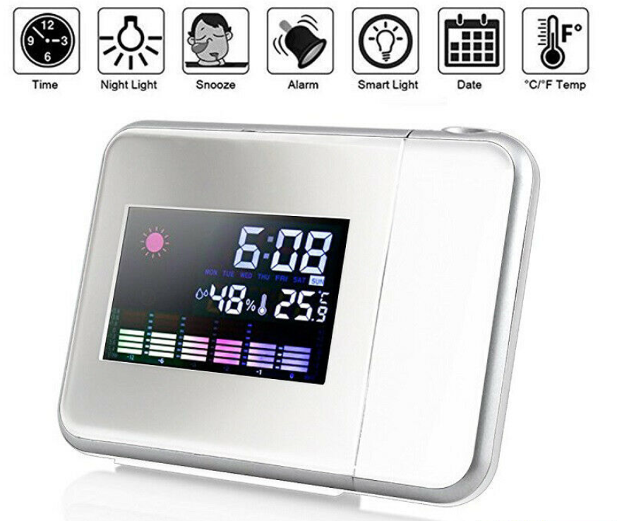 LED Digital Projection Alarm Clock Backlight snooze color Ceiling projector