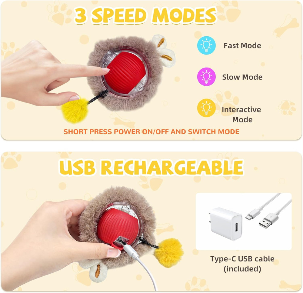 Interactive Cat Toys, Fast Rolling Ball in Play Mat, Automatic Motion Activated