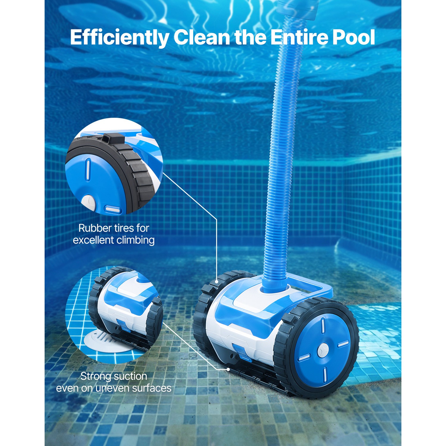 Suction Pool Cleaner Vacuum Cleaner 2 Wheels for In/Above-ground Pool