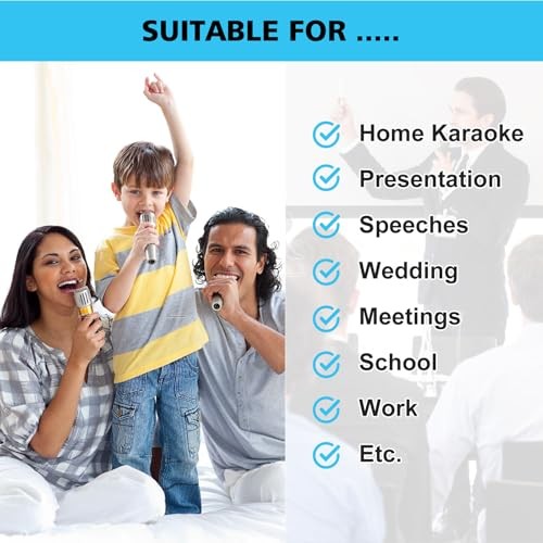 UHF Wireless Microphone System, Cordless Karaoke Microphone System with 2