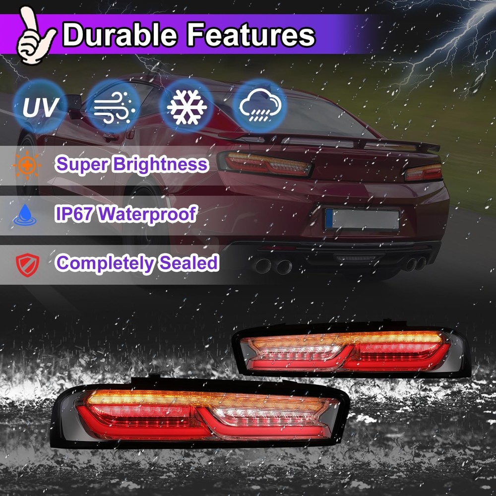 LED Tail Lights Sequential for Camaro 2016-2018 Clear Lens Not for RS Package