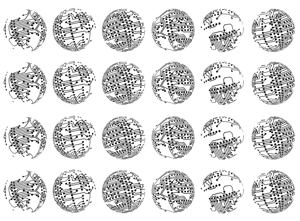 Computer Chip Rounds 24 pcs 1" Black Fused Glass Decals